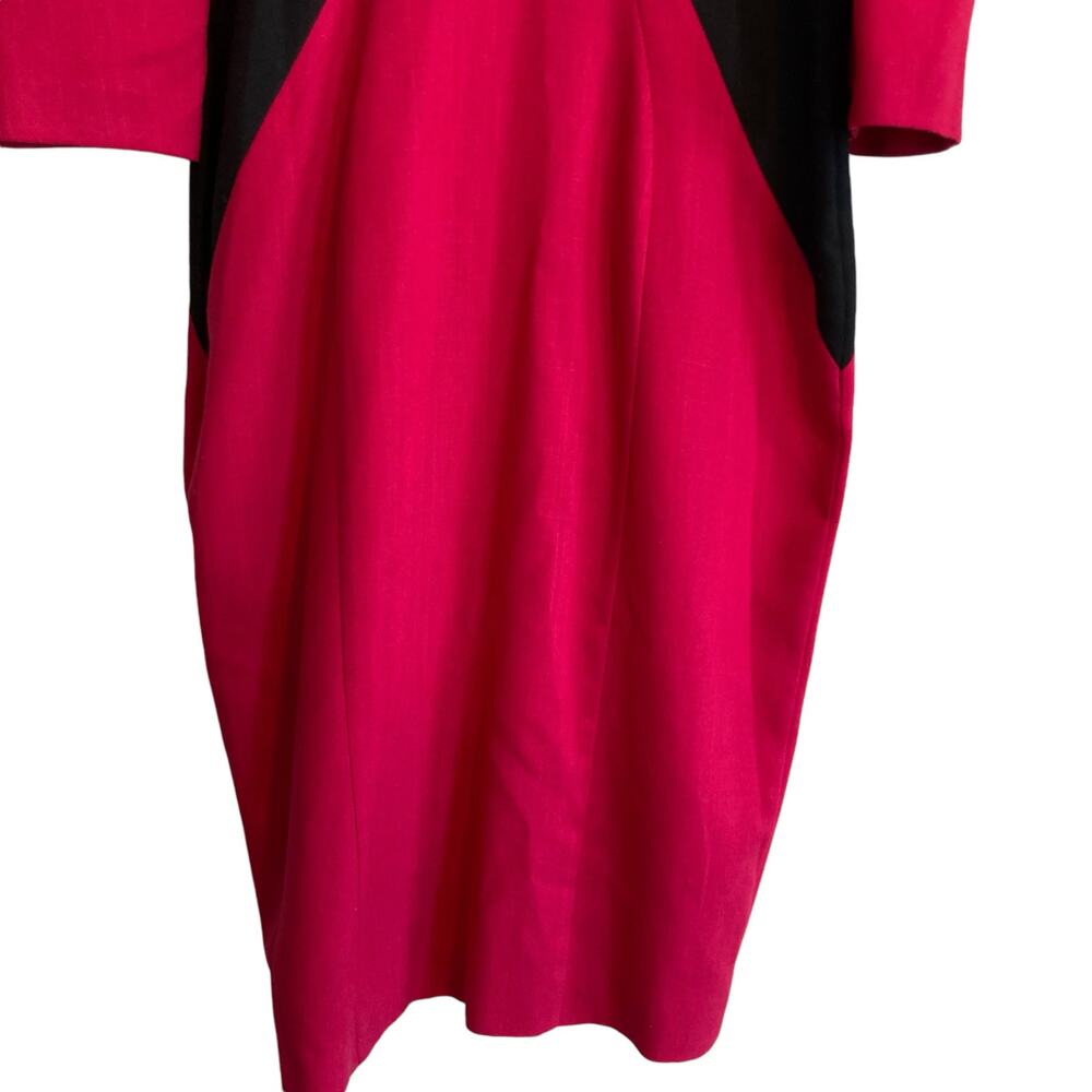 Vintage 80s Pink Black Cloth Button Collar V Neck Boxy Oversize Dress Sz Medium - Picture 8 of 16
